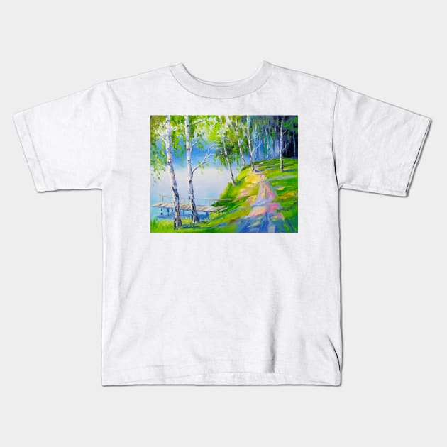 Birches by the river Kids T-Shirt by OLHADARCHUKART